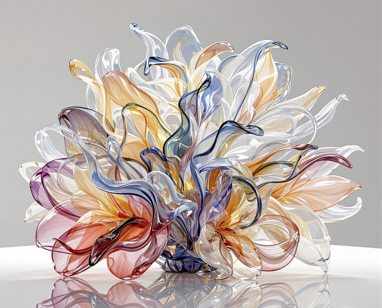 Translucent glasslike flower sculpture — AI-generated synthographic artwork by davidname.