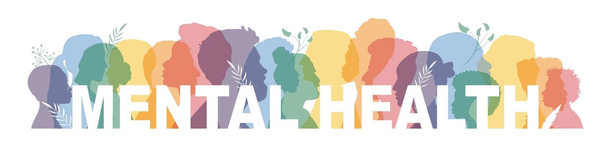 Colorful overlapping silhouettes highlighting mental health awareness.