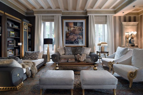 Elegant living room with classic decor and artwork.