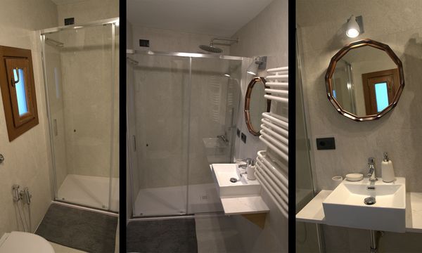 Walk in rain shower and hand held shower in 3 bedroom vacation rental in Sulmona, Abruzzo, Italy