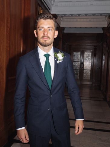 Contemporary navy wedding suit.
