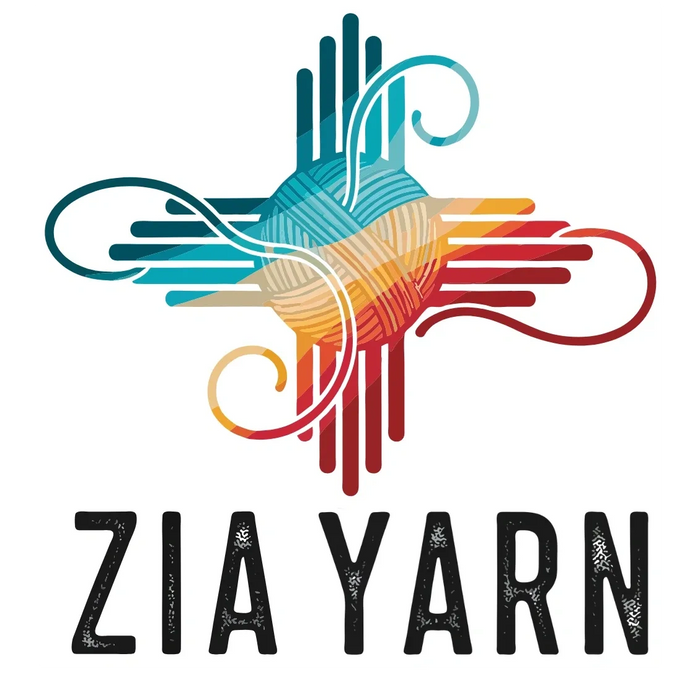 Colorful yarn ball logo with artistic swirls and the text 'ZIA YARN'.