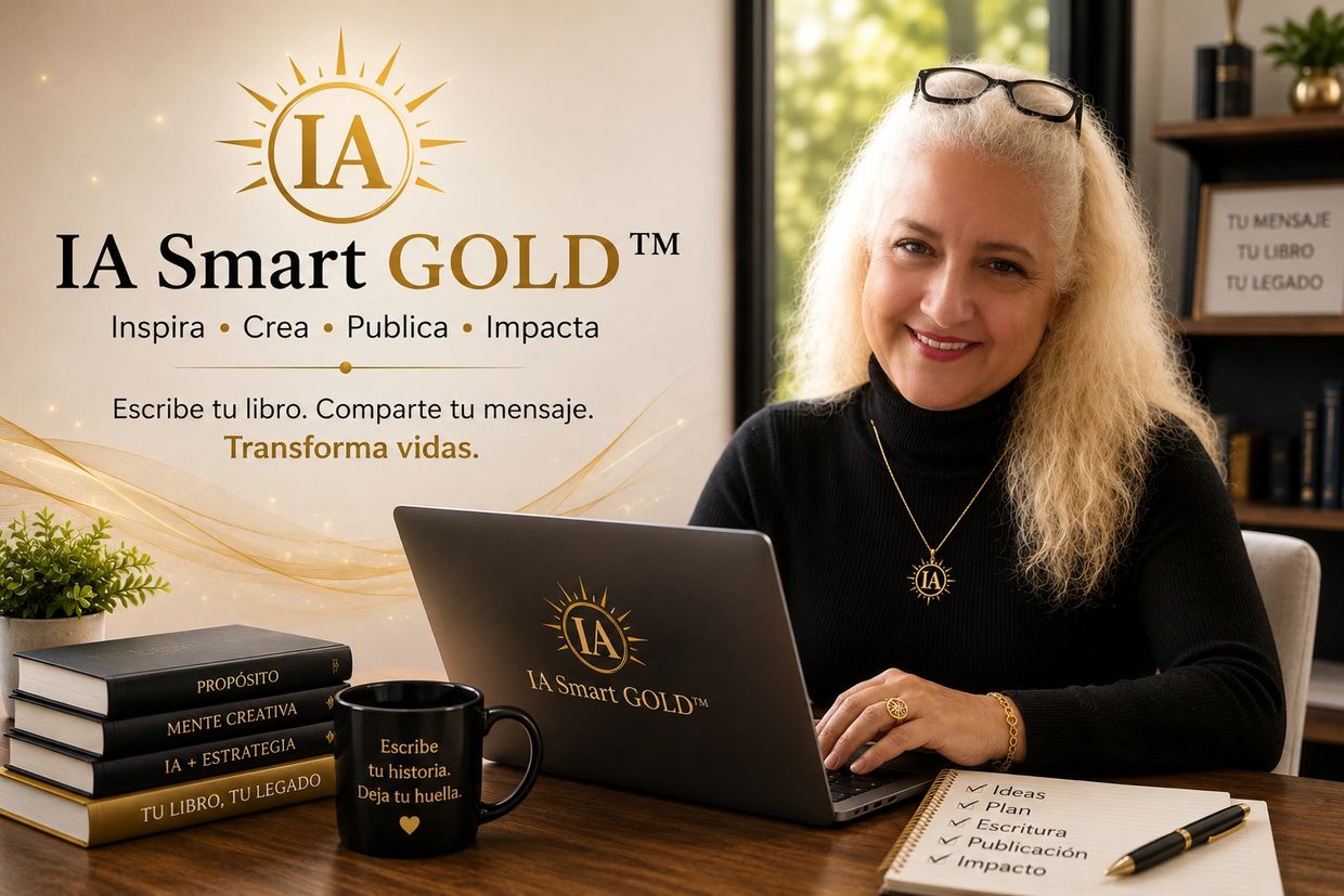 Woman promoting IA Smart GOLD, a book-writing and publishing program.