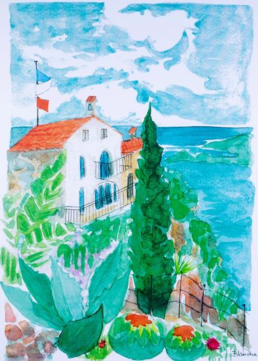 Print of Eze France coast sketch.
