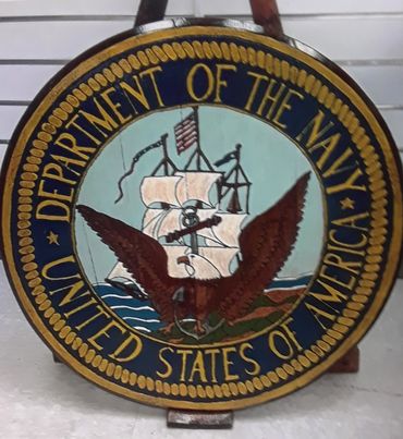  Bourbon Barrel United States Navy $1,500.00 (21" x 21")  with stand. Custom art and hand engraved m