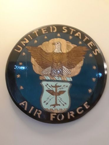 Bourbon Barrel United States Air Force $480.00 (21" x 21") with stand.Custom art and hand engraved 