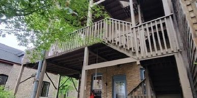 3-story decking system washed & stained.