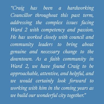 Testimonial praising Craig's work as a hardworking councillor.