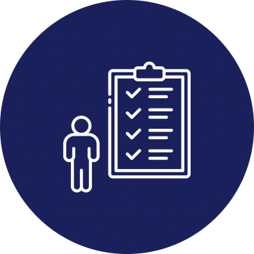 Person icon with checklist on clipboard.