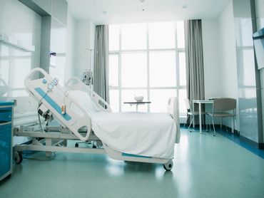 Hospital room sanitized and sparkling clean.