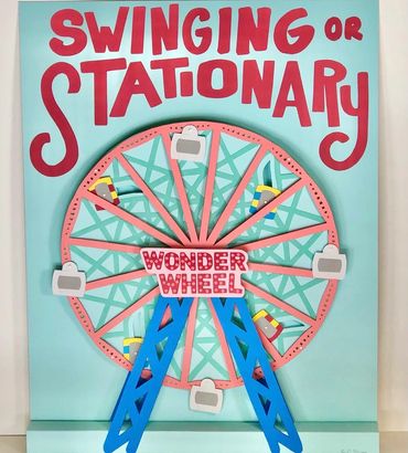 Pop Up Wonder Wheel with swinging cars made fully of cut paper, no printing