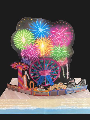 Coney Island Boardwalk Wonder Wheel with Fireworks Pop up 