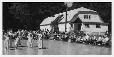 A vintage picture of Saima Park Finland House featuring a large outdoor dance floor with people danc