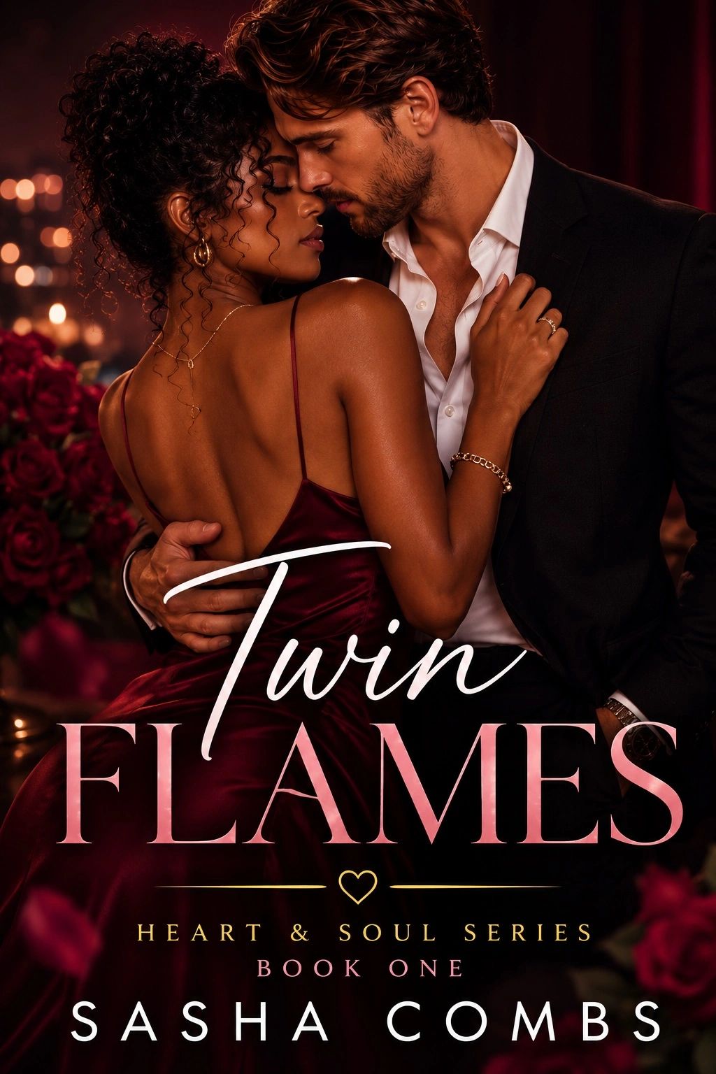 Romantic embrace of a couple on a book cover.