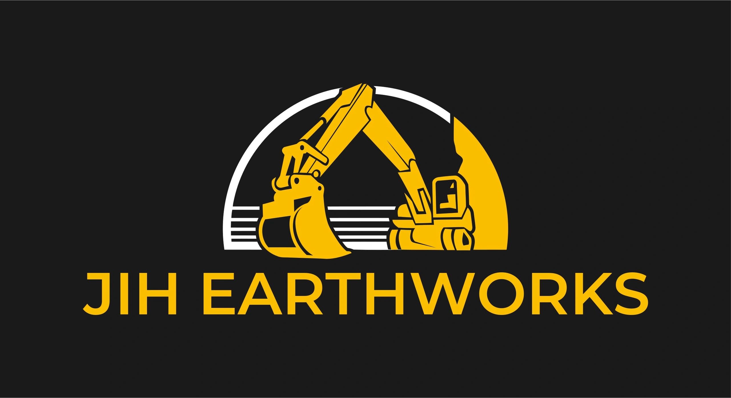 Yellow excavator logo with text 'JIH EARTHWORKS' on black background.