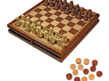 Medieval Chess & Checkers with storage #WE 26-5415