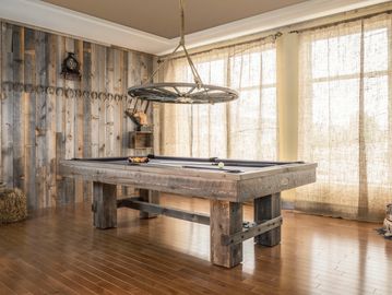 Barn Red Pine pool table by Canada Billiard