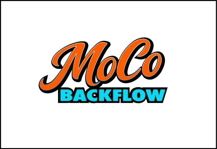 Logo for MoCo Backflow in orange and blue text.