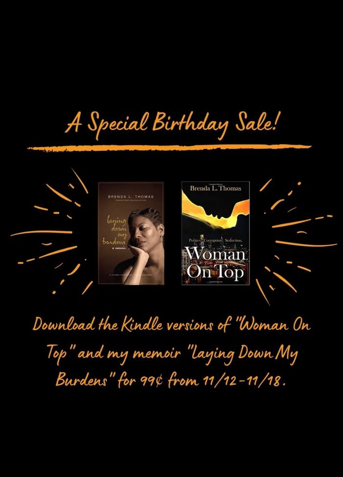 Happy Birthday
Kindle versions of Woman on Top & Laying Down My Burdens for only 99 cent 11/12-11/18