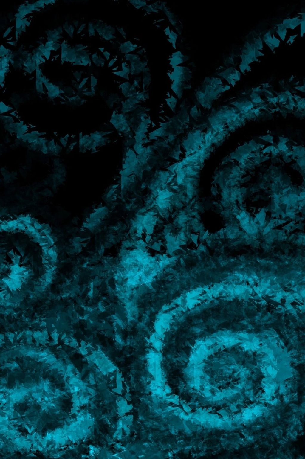 Black and teal depicting a creature in the depths.