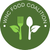 Green circular logo with fork, spoon, and leaves labeled Wing Food Coalition.