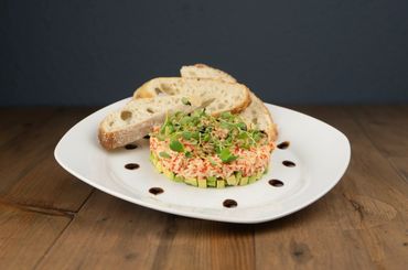 ANQOR Hookah Lounge lobster tartar serves with garnish in Orlando, Florida.