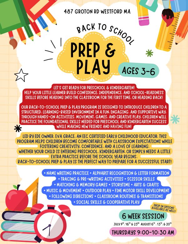 Back to school Prep & Play program for ages 3-6 with fun, learning activities.