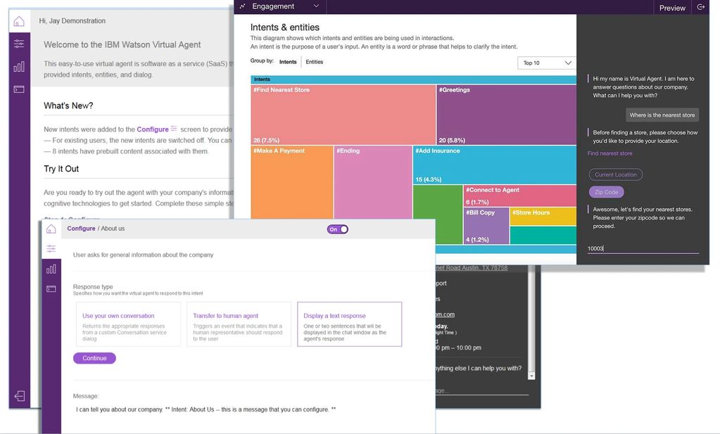 Watson Virtual Agent screen samples
