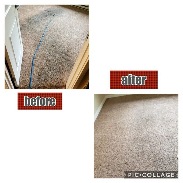 Before and after of carpet once carpet steam cleaning and power brushing has been performed.