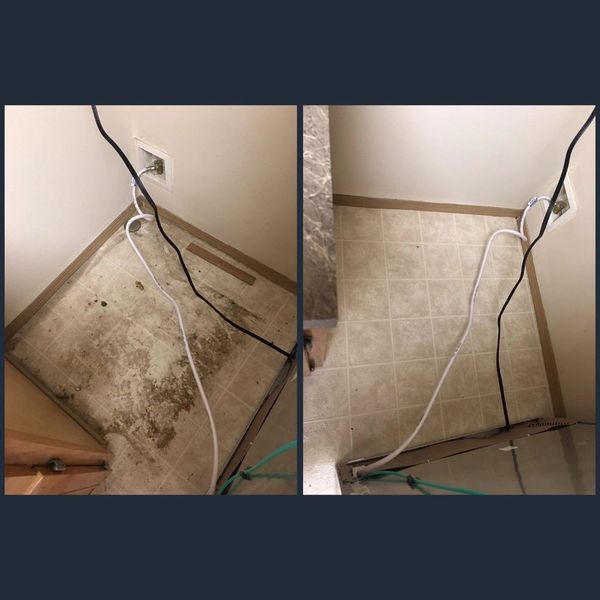 Cleaning behind kitchen appliances, such as fridge and oven.