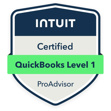 Intuit Certified QuickBooks Level 1 ProAdvisor badge.