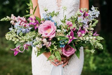 Lavender and blue spring bouquet wedding