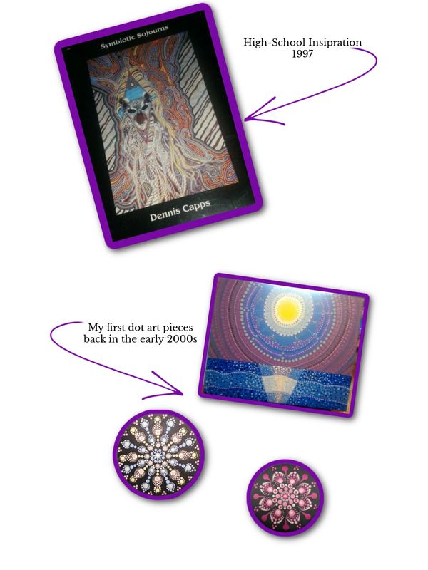 Art pieces showing inspiration and dot art from 1997 and early 2000s.