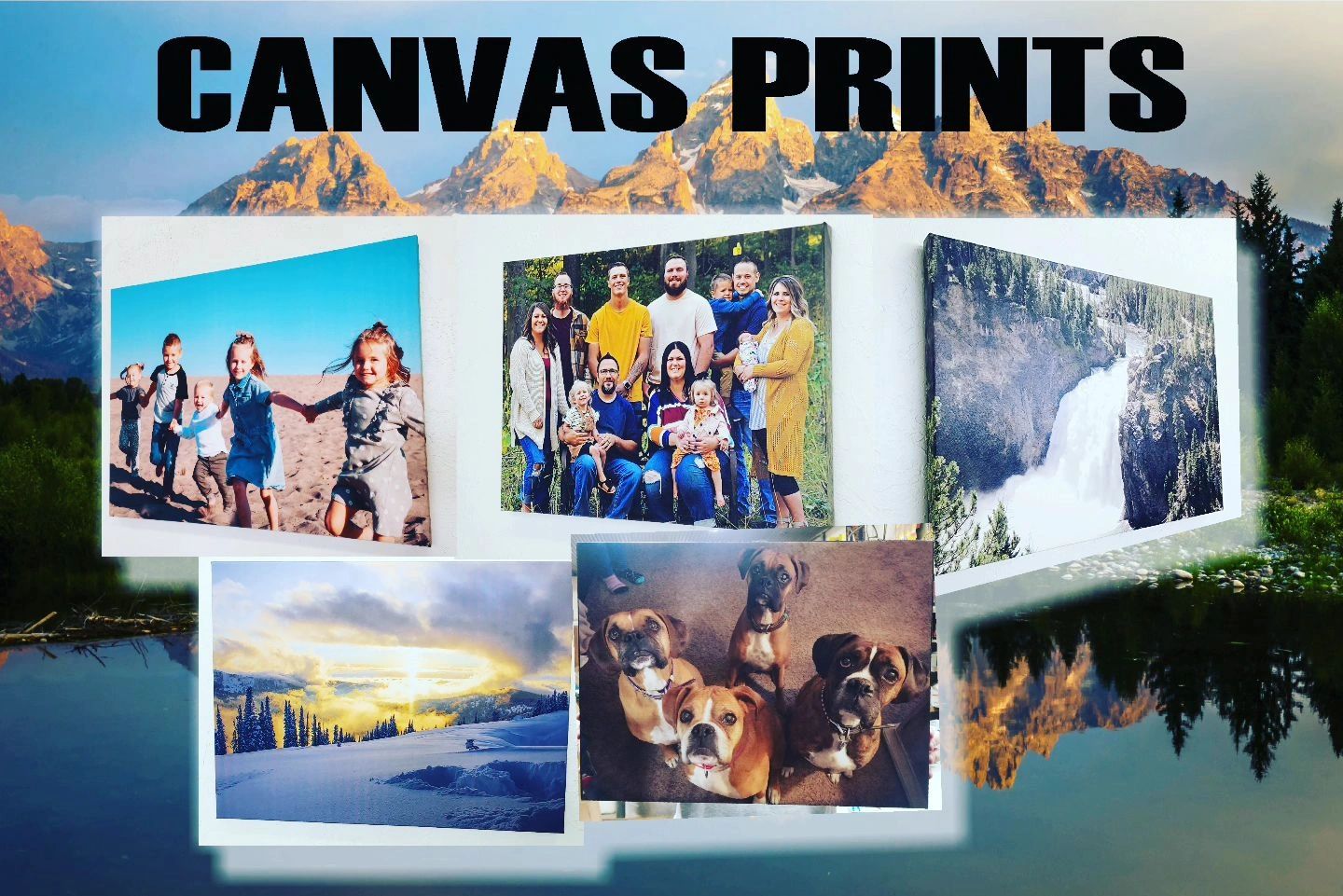 Family, outdoor, and pet canvas prints with wood frame