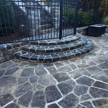 Circular stone steps landing