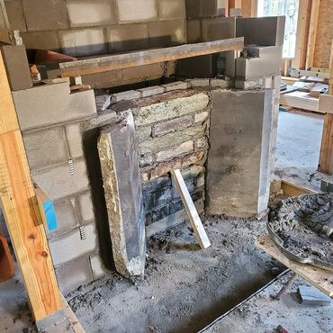 Reclaimed stone used for the firebox