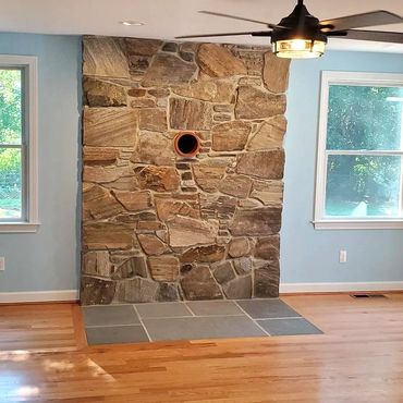 New England Fieldstone veneer for a wood stove