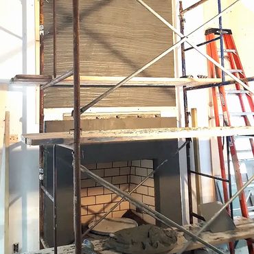 Thin stone veneer, fireplace, firebrick