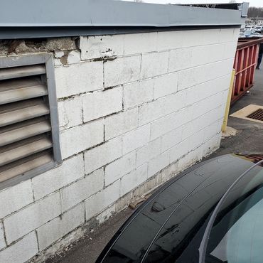 Blockwork in need of repairs and re-pointing - Hoffman Auto Group, East Hartford Ct