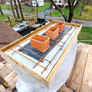 Chimney cap forming and steel rebar reinforcement install