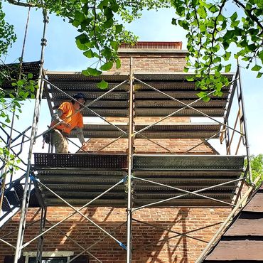 Scaffolding for this gable & chimney project