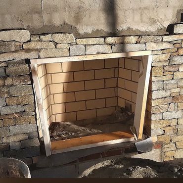 Masonry construction, fireplace, hearth