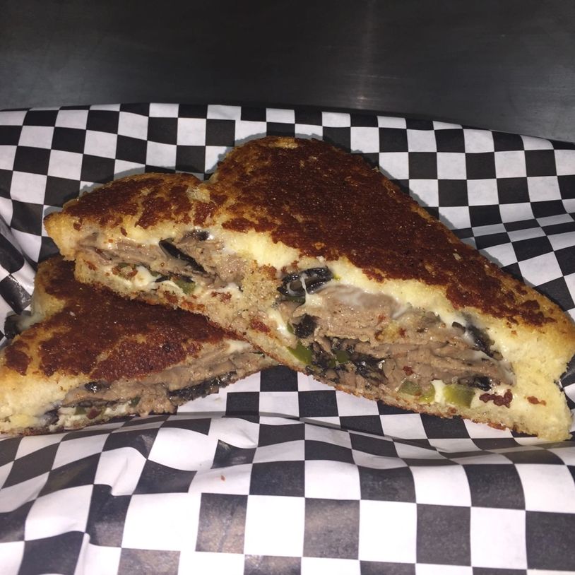 Spicy Roast Beef  - Roast Beef, Jalapenos, Pepper Jack Cheese on Parmesan Crusted Sourdough Bread!