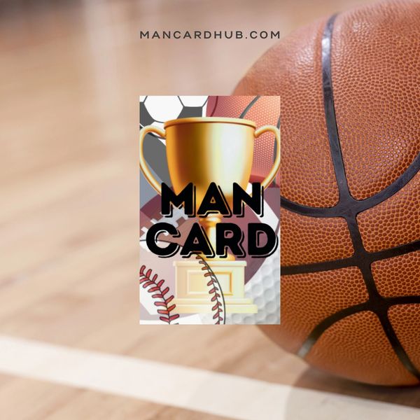 Basketball on court with a sports trophy logo and website name.