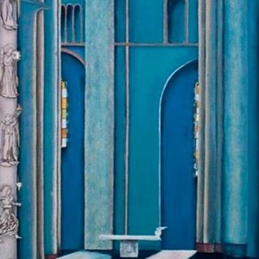 Blue color building painting art