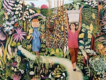 Painting art of two women walking