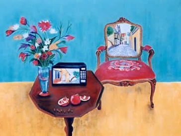 Painting art of a chair and a side table