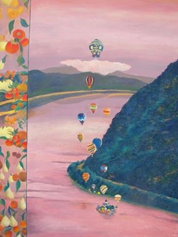 Painting art of parachutes in the air