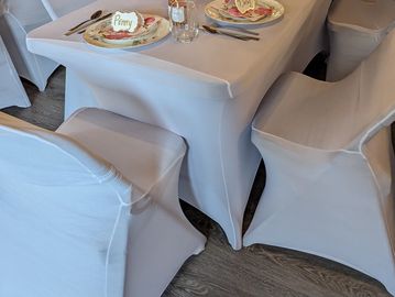 Base Rental plus everything you need 
Stemless wine glasses, China, Stainless Flatware , Napkins, co