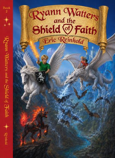 Two winged creatures, a horse and a dragon, in a fantasy battle scene.